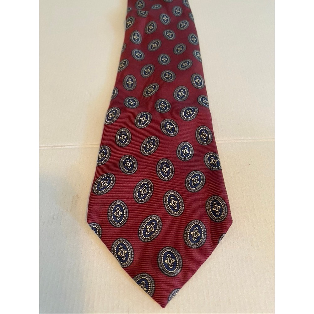 Ferrell Reed Nordstrom Mens Silk Tie Burgundy Red Blue Medallion Geometric USA